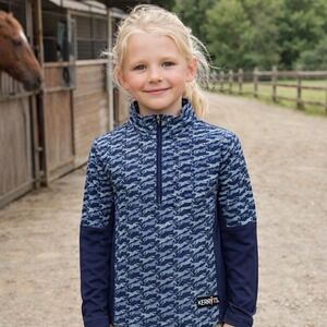 Kerrits Blue Green Horse Printed Quarter Zip Pullover Equestrian Outdoors S
